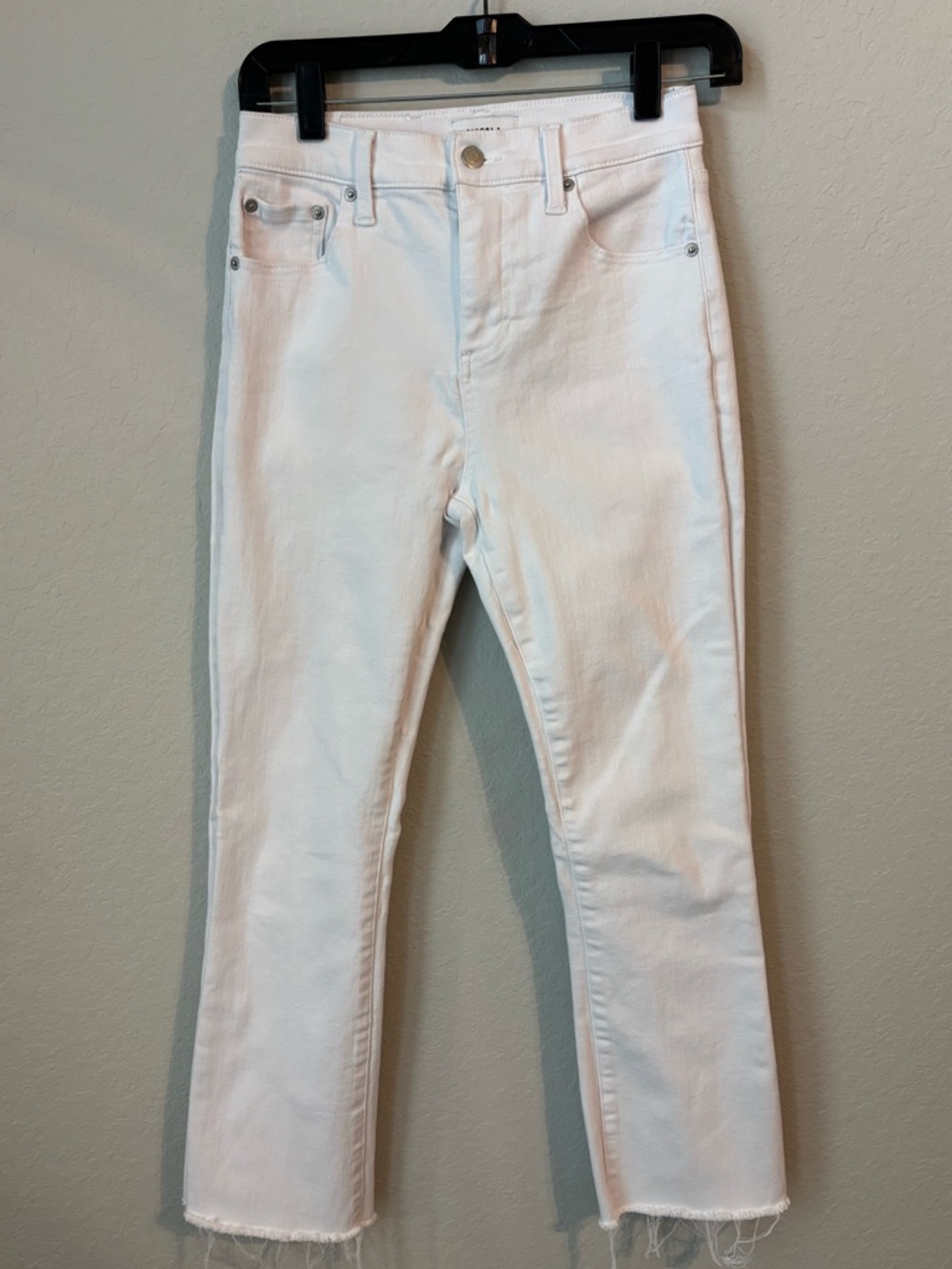 Pistola High Rise Straight Cropped Raw Hem White Jeans